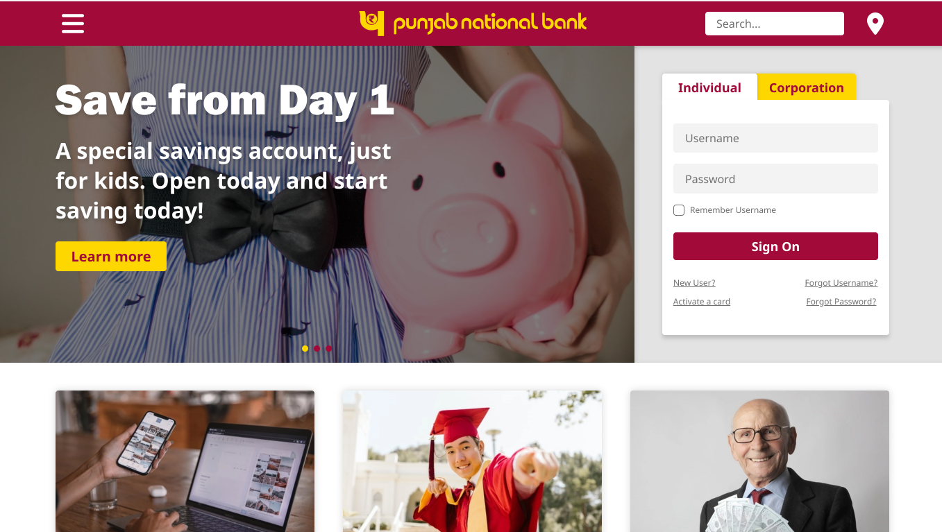 Punjab National Bank website redesign